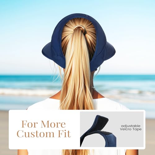 Pleneal Sun Hats for Women, Packable Summer Beach Hat Wide Brim Visor - color: Blue
