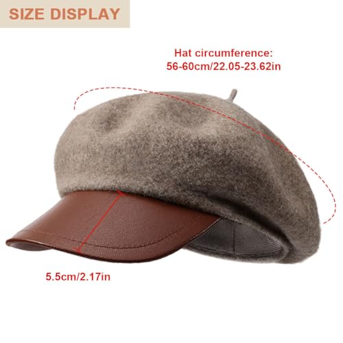 Women Classic Wool Blend Berets Elegant Flat Beret Caps Retro Peaked Cap Hats Autumn Winter Hat Solid Color - color: Brown