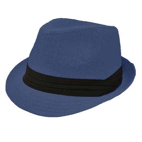 for Men Women Summer Fedora Panama Hat Trilby Cuban Straw Sun Hats Short Brim with Black Band - color: Navy, size: Large-X-Large