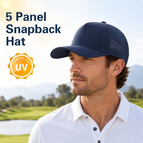 5 Panel Baseball Cap Quick Dry Mesh Snapback Hat for Women Men - color: Navy