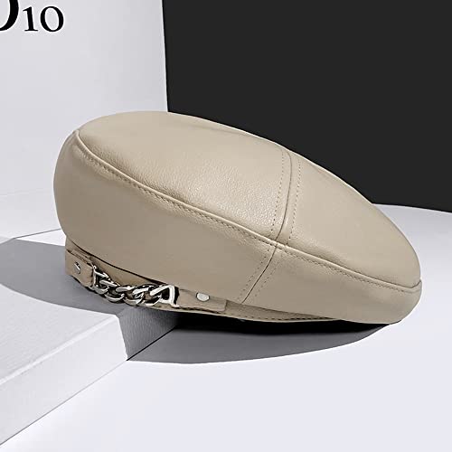 Women's PU Leather French Artist Beret Cap - color: Beige