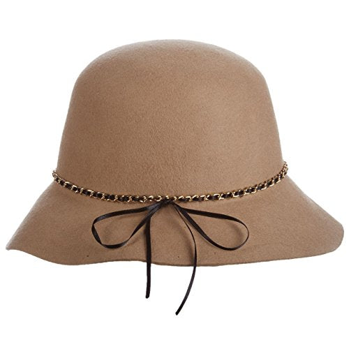 Scala Wool Felt Cloche with Chain HAT (Camel)