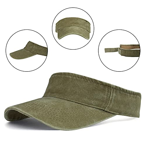 HH HOFNEN Sports Sun Visor Hats Cotton Adjustable Golf Caps for Men Women - color: #1a Khaki