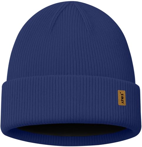 ATNKE Beanie for Men Women, Soft Warm Fleece Lined Winter Ski Beanies Hat Unisex Thick Stocking Knit Cuffed Skull Cap - color: #Light Navy Blue