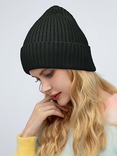 ROYBENS Womens Satin Lined Beanie for Men Wool Knit Cuffed Warm Winter Hats - color: 2pcs (Camel+black)