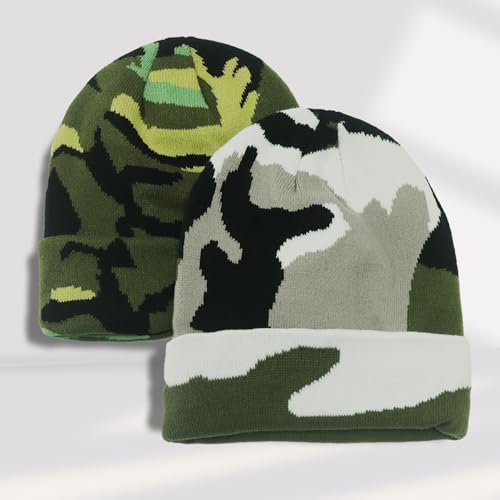 PFFY Beanie for Men Women Unisex Knit Cuffed Winter Beanies Hats Skull Cap - color: Camo Grey