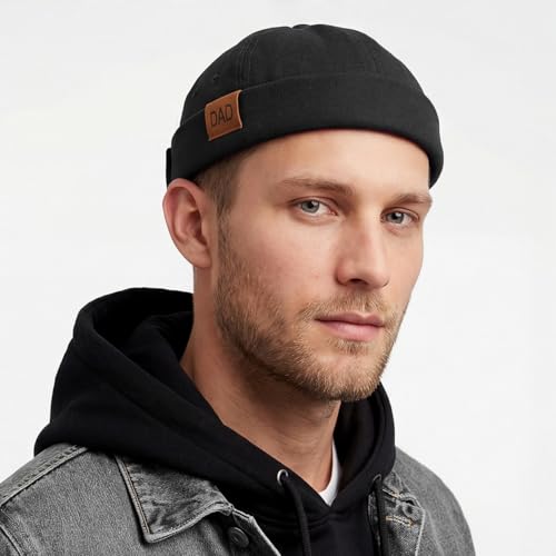 Initlove Mens Brimless Docker Hat Vintage Sailor Hat Skullcap Beanie Cap - color: Dad Black