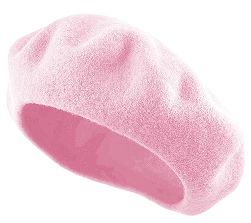 Women's French Beret Hat Solid Color Plain Wool Classic Traditional Artist Cap - color: Baby Pink