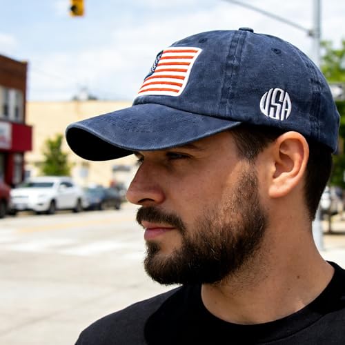 IZUS Women USA-Flag Baseball-Cap American Patriotic Baseball Hats Men's Distressed-Cotton Dad-Hat for Adult Teens - color: Navy, size: One Size