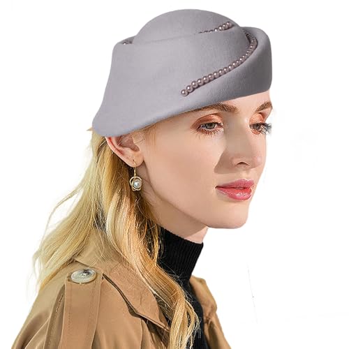 Small Top Hats for Women Elegant Winter Vintage Beret Wool Felt Fedoras Ladies Luxury Wedding and Church Cap Female - color: Gray 2