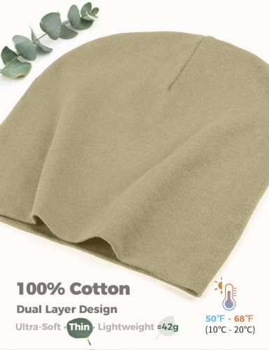 100% Cotton Thin Beanie Hat Women Men Soft Slouchy Chemo Skull Cap - color: 1pc Khaki