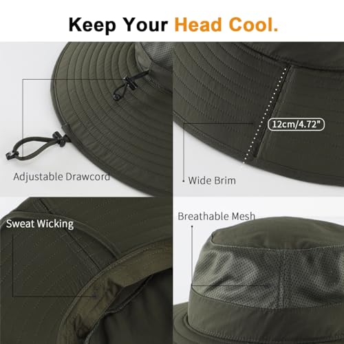 Home Prefer UPF50+ Mens Sun Hat Wide Brim Fishing Hat Foldable Large Brim UV Protection Sun Hat for Men Women Beach Gardening - color: Army Green