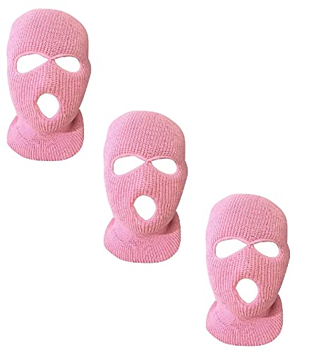 Ski Mask Knit Three Hole Mask Full Face Cover Knitted Balaclavas Warm Hat Adult Winter Hats - color: Light Pink
