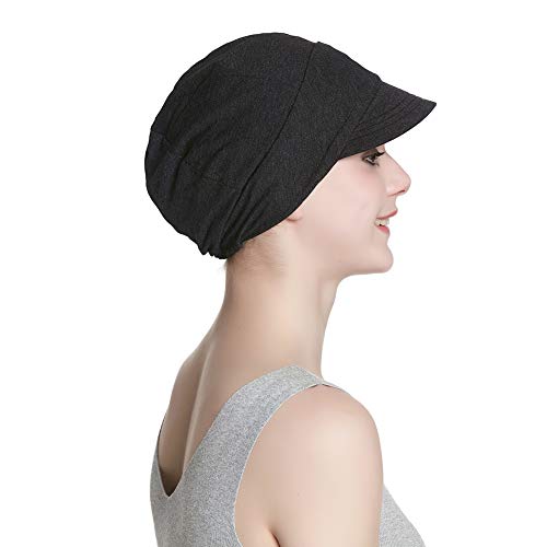 Alnorm Breathable Cotton Hat and Scarf Set Chemo Headwear for Women - color: Dark Gray Butterflies