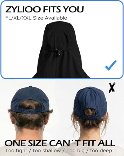 Zylioo XXL Sun Hat for Big Heads, Neck Flap Fishing Cap - color: Black, size: X-Large-XX-Large