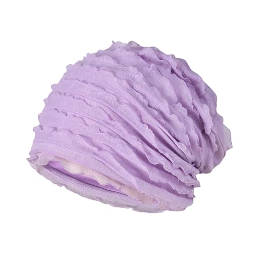 Fashion Ruffle Beanie Hat Breathable Skullies Bonnet Cap Slouchy Chemo Beanies Sleep Headwear Caps - color: Purple