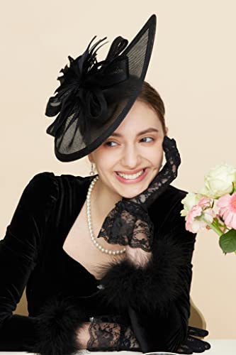 Gionforsy Fascinator Hats for Women Flower Tea Party Hats Pillbox Hat - color: Black