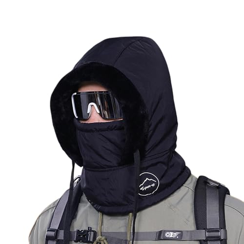 WITHMOONS Winter Knit Balaclavas Beanie Hat Fleece Face Mask Neck Warmer Windproof Hood YZT0254 - color: Black