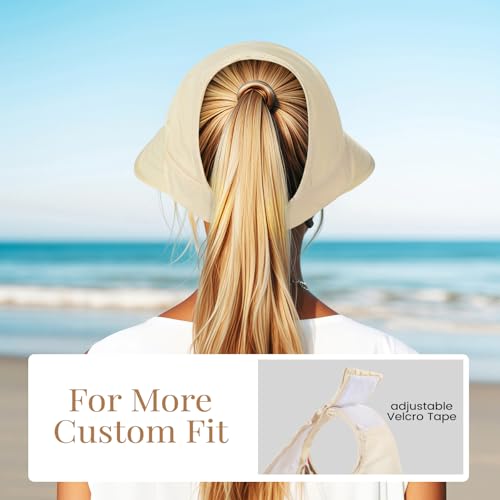 Pleneal Sun Hats for Women, Packable Summer Beach Hat Wide Brim Visor - color: Beige