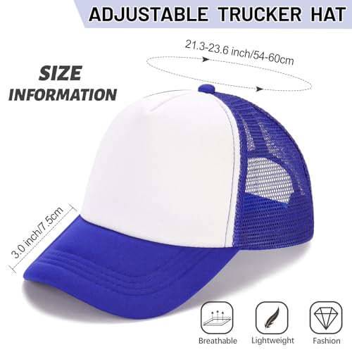 Ultrafun 10 Pack Trucker Hat Mesh Sublimation Blank Hats Adjustable Baseball Caps Hats for Men Women - color: Royal Blue White