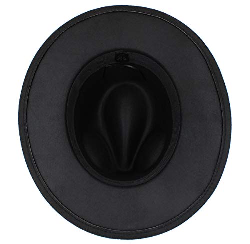 Premium 3" Wide Brim Solid Color Felt Gold Chain Fedora Panama Hat - color: Black