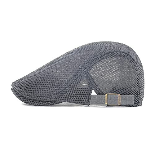 VOBOOM Men Mesh Newsboy Flat Cap Ivy Cabbie Newsboy Cap - color: Grey