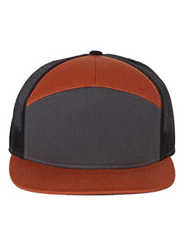 Seven-Panel Trucker Richardson Leather Patch Cap - color: Charcoal/ Burnt Orange/ Black, size: One Size