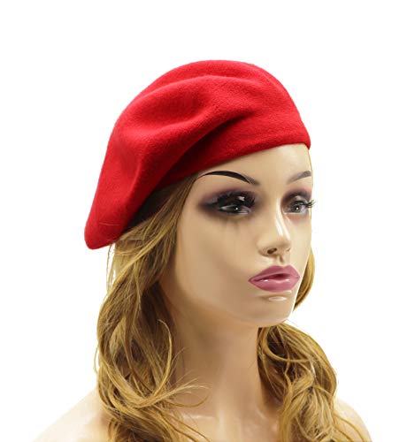 Wheebo Reversible Solid Color French Beret Hat for Women and Girls - color: Red