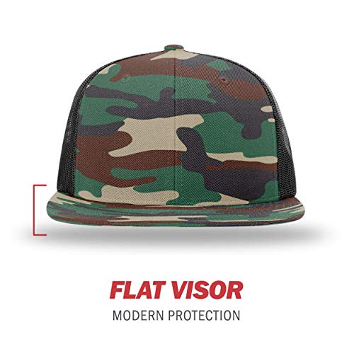 Richardson Unisex 511 Flatbill Trucker Adjustable Snapback Baseball Cap - color: Green Camo/Black