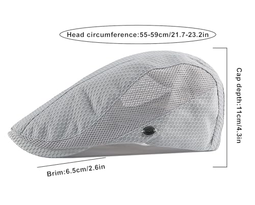 Mesh Cap Breathable Summer Newsboy Hat Adjustable Beret Ivy Cap Irish Cabbie Driving Fishing Hats - color: Light Gray