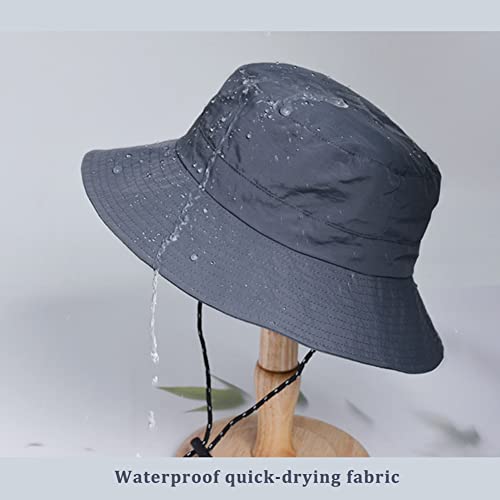 Waterproof Bucket Hat for Women and Men - UV Protection Beach Sun Hat Fishing Safari Boonie Hat Rain Hat Adjustable Packable - color: Grey - Waterproof
