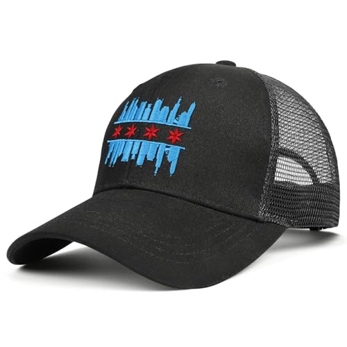 Embroidered State Flag Trucker Hat Mesh Adjustable Snapback Baseball Cap for Men Women - color: Chicago