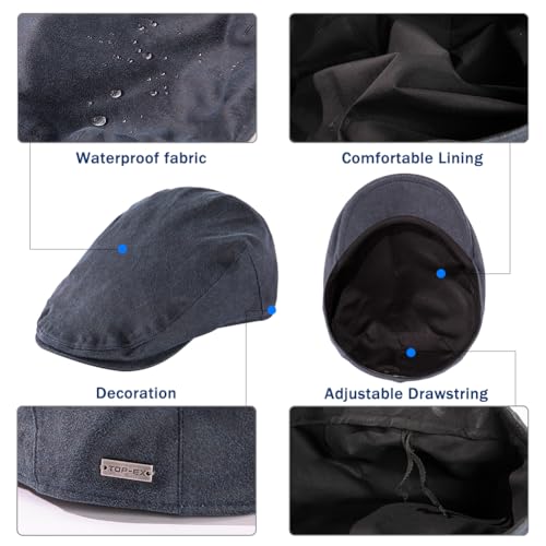 TOP-EX UPF 50+ Waterproof Newsboy Flat Cap for Men, XL/XXL - color: Navy (Waterproof Waxed Cotton), size: 3X-Large