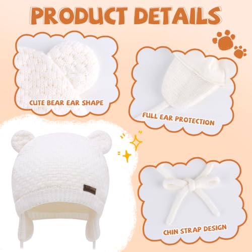 Duoyeree Baby Winter Hat, Bear Knit Earflaps Cotton Lined for Toddler Kids - color: Aqua Blue, size: 6-12 Months