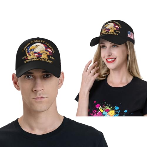 American Flag Baseball Caps Embroiderred USA Flag Patriotic Dad Hat Adjustable Trucker Hats for Men Women - color: Usa 250th Anniversary -Black