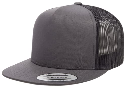 Yupoong 5-Panel YP Classic Trucker Cap | High Profile Flat Visor Snapback - color: Charcoal/Black