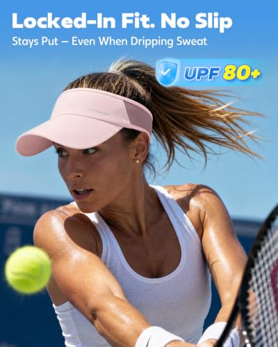 Sport Sun Visor Hat for Women Men - Lightweight Stretchy Polyester Spandex Quick Dry Sweatband Wrinkle Resistant - color: Pink, size: Large