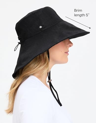 Solbari Women’s Ultra-Wide Cotton Linen Sun Hat UPF 50+ - color: Black, size: Large-X-Large