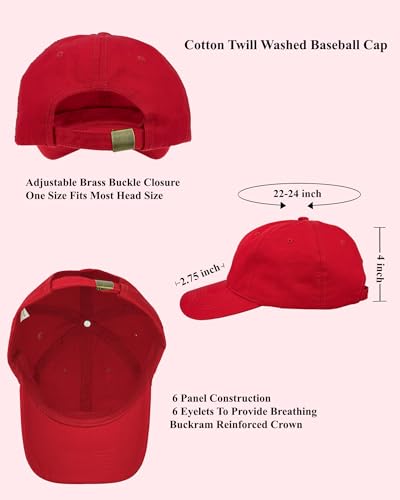 Gelante Cotton Twill Washed Unstructure Baseball Cap - Adjustable Blank Hat for Men Women - Wholesale Bulk Lot of 6 Pack - color: Solid Red