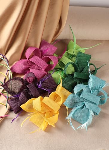 Zinniday Victoria Tea Party Hat - 2025 Bow Derby Attire Hats with Hairpin,1920s 50s Feather Fascinators for Women - color: Rose Red