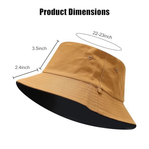 XXL Oversized Reversible Bucket Hat Beach Fisherman Sun Cap with Chin Strap for Women Men - color: Dark Khaki Black