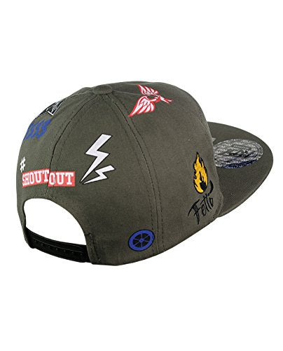 NYFASHION101 Embroidered Multi Emblem Flat Bill Adjustable Snapback Cap Hat - color: Olive