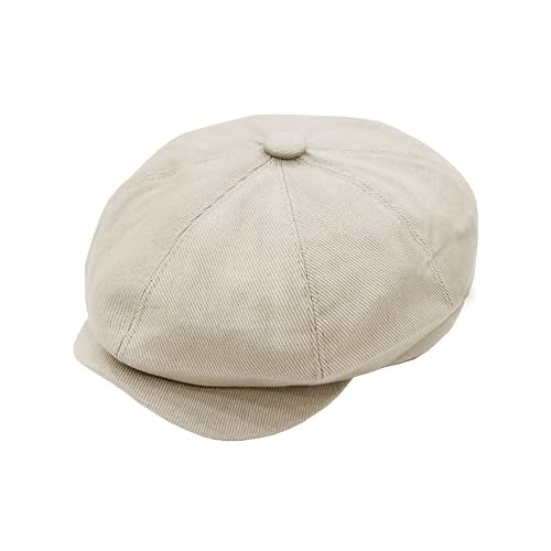 Newsboy Hats for Men Flat Cap Cotton Caps for Men Classic 8 Panel Ivy Hat Driver Cap for Women (Cotton, Denim) - color: Beige