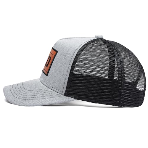Dad EST.2026 Trucker Hat Baseball Cap for Men, Leather Patch Unique Dad Gifts Perfect Fathers Day Birthday Christmas - color: Grey