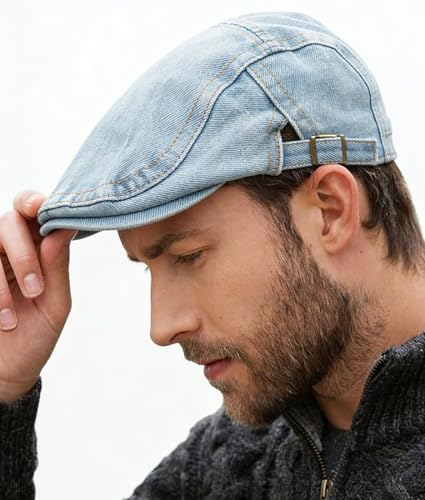 Mens Denim Newsboy Cap Ivy Gatsby Hunting Cabbie Driving Hats - color: A-light Blue