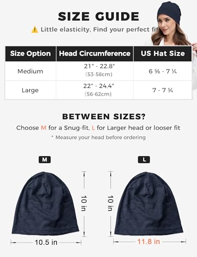ROYBENS Lightweight 100% Cotton Slouchy Summer Beanie Men Women, Chemo Cap - color: 1pc Navy Blue, size: Large