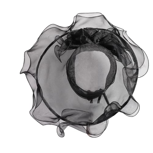 Women Oganza Sun Hat Church Wide Brim Wedding Formal Fascinator Hat - color: Black