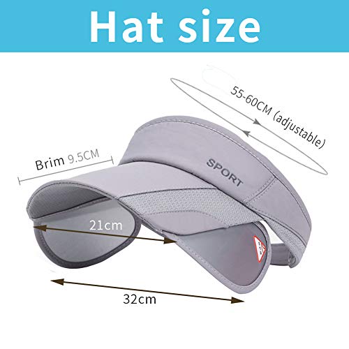 Summer Sun Visor Hat - Women Adjustable Golf Cap with Retractable Brim, UV Protection Beach/Tennis Sport Hat - color: Gray