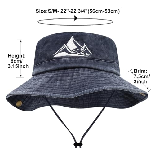 Sun Bucket Hat for Men Women Fishing Beach Safari Trendy Cotton Cowboy Cap for Golf Hiking Hunting Outdoor Boonie - color: Mountain Navy