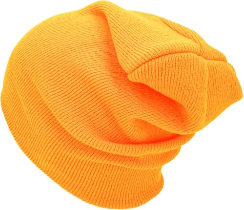KBETHOS Made in USA Classic Men's Women's Cuffed Folded Acrylic Knit Beanie Hat Solid Unisex Cold - color: Gold Solid Long Beanie
